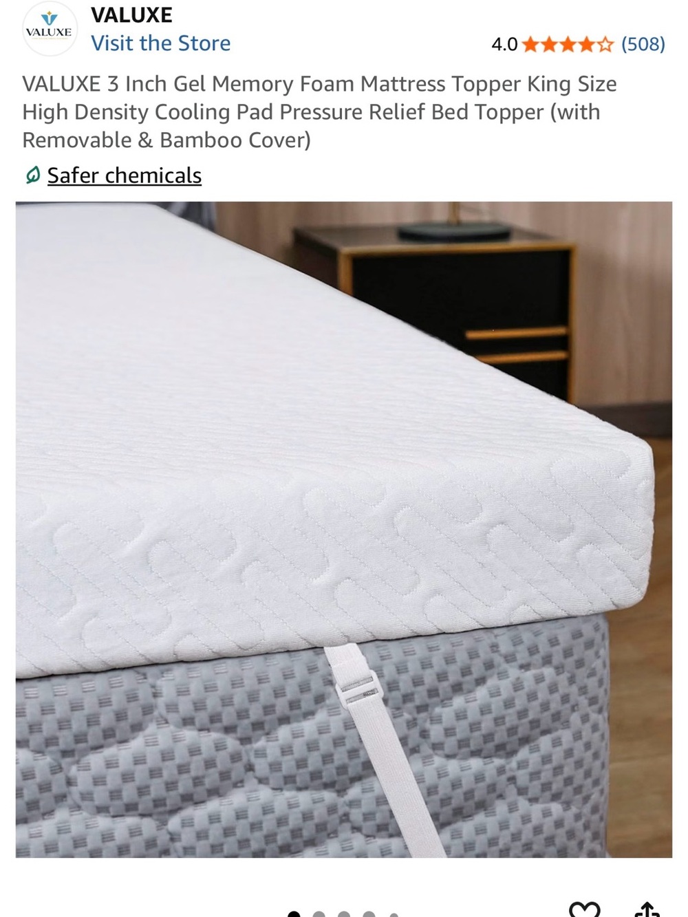 3” Gel Memory Foam Mattress Topper with Elastic Strap - King Size NIB